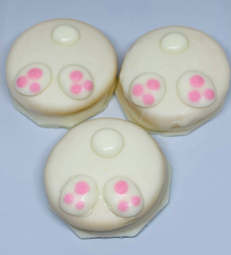 Vanilla Oreo Iced Decorated w/ Bunny Feet & Cotton Tail Dog Cookie