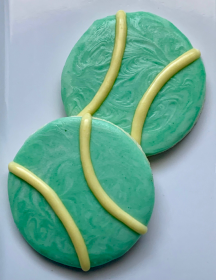 Round Vanilla Cookie W/ Green Icing & Yellow Stripes