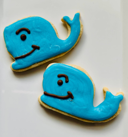 Vanilla Whale w/ Blue Icing & Trimmed W/ Carob Icing