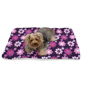 Midnight Blue with Pink Flower Fleece Blanket