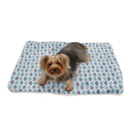 Double-layered Blue & Gray Hearts Pattern Fleece Dog Blanket