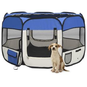 Foldable Dog Playpen with Blue Carrying Bag