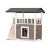 Indoor or Outdoor 2-Tier Wooden Dog House with Balcony & Ladder