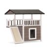 Indoor or Outdoor 2-Tier Wooden Dog House with Balcony & Ladder