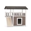 Indoor or Outdoor 2-Tier Wooden Dog House with Balcony & Ladder