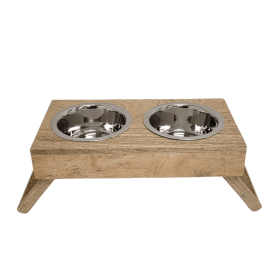 Elevated Dog Wood Feeder (size: MediumColorNatural)