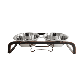 Rustic Dog Bone Feeder with 2 Stainless Steel Dog Bowls (size: 2 Quarts)