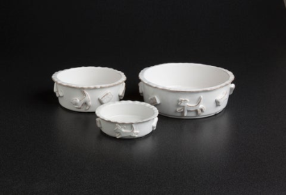 Stoneware Dog Designed Food/Water Bowl (Color: French White, size: small)