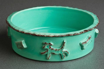 Stoneware Dog Designed Food/Water Bowl (Color: Aqua/Green, size: small)