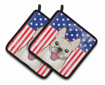 American Flag A Pair of Dog Pot Holders (size: 7.5 x 7.5)