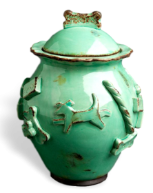 Ceramic Stoneware Dog Treat Jar (Color: Aqua/Green, size: Jar)