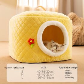 Quilted Warm Dog House or Fold into Bed (Option: Yellow-M)