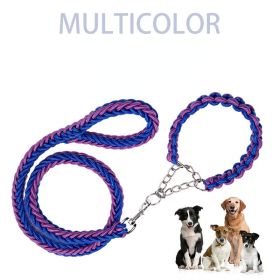 Braided Nylon Dog Collar & Leash (colour: Blue and black)