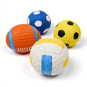 Soft Natural Rubber, Squeaky Chew Dog Balls (colour: Smiley Rugby)