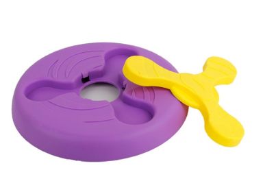 Outdoor 3 in 1 Flying Frisbee, Boomerrang & Feeder Bowl Interactive Dog Toy (Color: Purple)