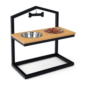 Elevated Adjustable Height Feeder Stand with 2 Dog Bowls (Color: Natural)