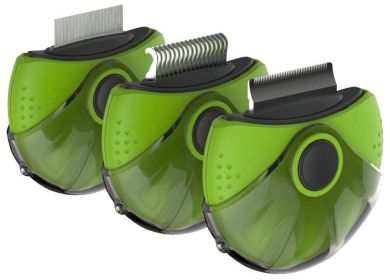 Triple Rotating Rake Deshedder and Dematting Grooming Dog Combs (Color: Green)