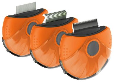 Triple Rotating Rake Deshedder and Dematting Grooming Dog Combs (Color: Orange)