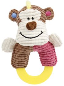 'Ring-O-Round' Plush Squeaking and Rubber Teething Newborn Puppy Dog Toy (Color: Pink / Brown)